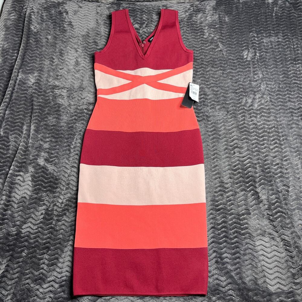 Bebe Color Blocked Bandage Midi Dress Ombre Pink size Large NWT